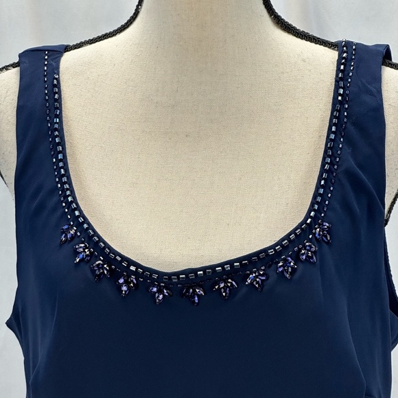 SLNY Sleeveless Tiered Midi Dress Sheer Long Sleeve Jacket - Navy Blue - size 12 - Picture 3 of 12